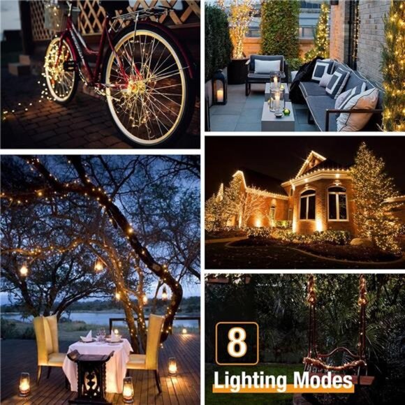 Solar String Lights Outdoor 320 LED Fairy Lights 132FT Waterproof Copper Wire - Picture 3 of 7